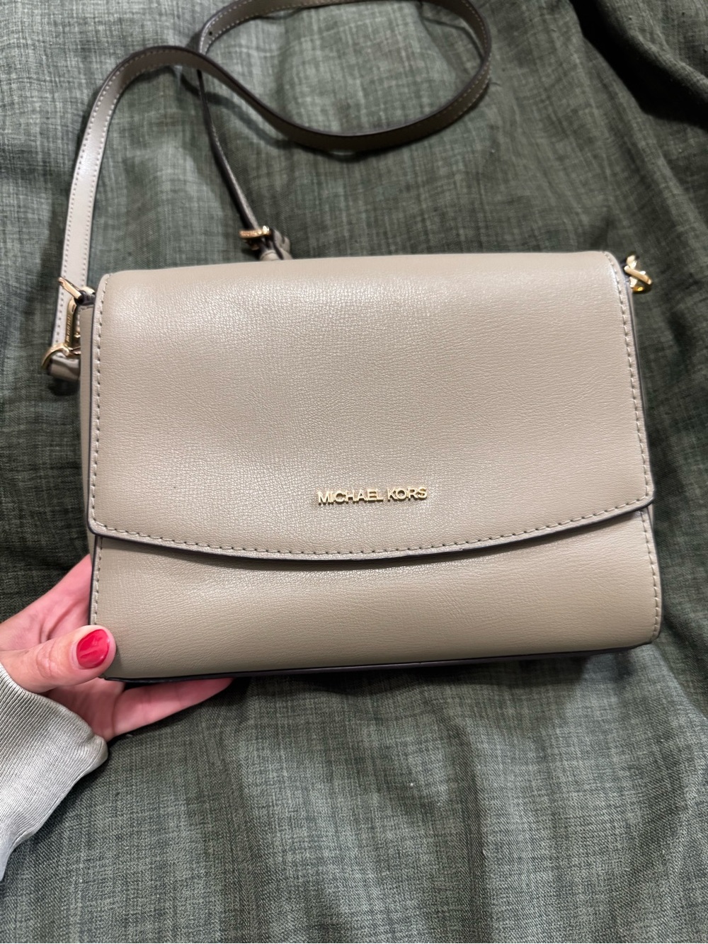 Michael Kors Sage Leather Crossbody with Gold Hardware